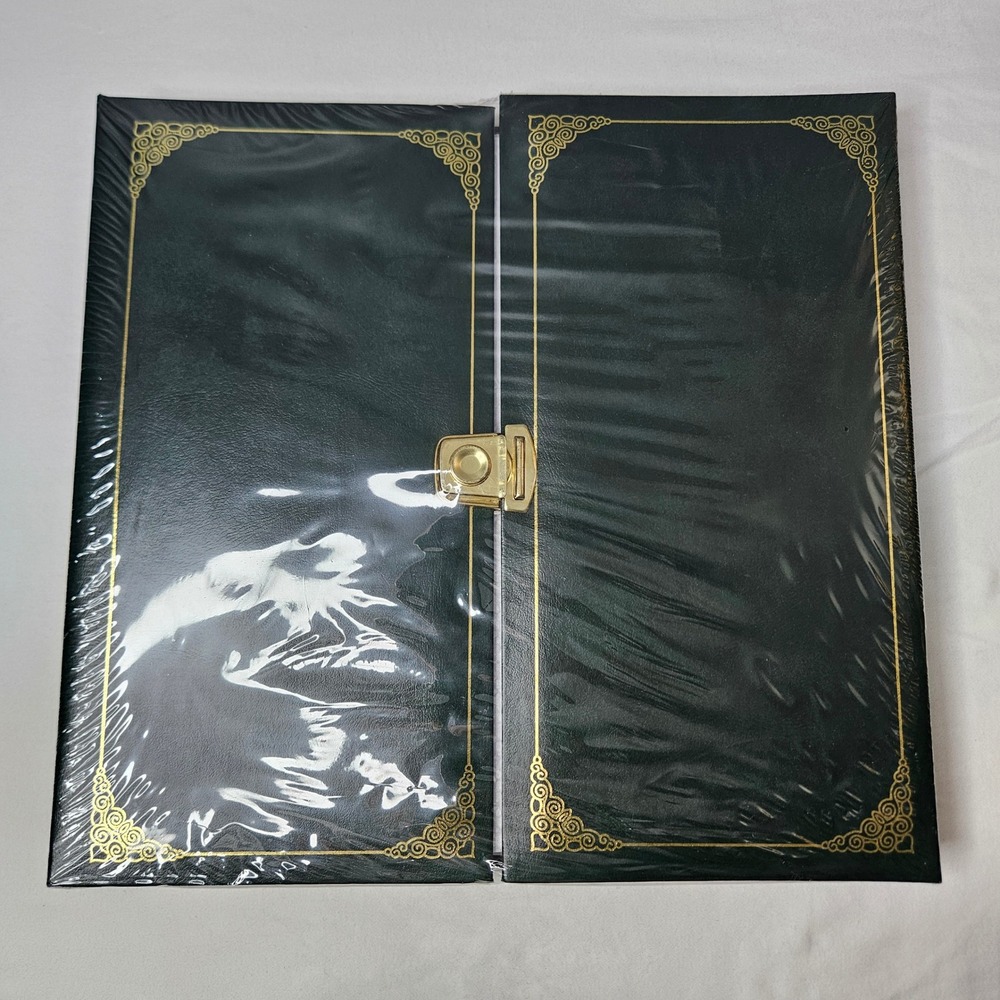 Dark Green Faux Leather Dual Open Photo Album Gold Filigree 12x12 Square‎ Latch